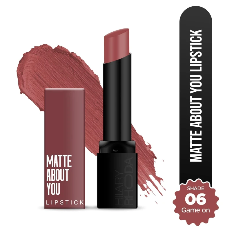 Hilary Rhoda Matte About You Lipstick | Long Lasting & Highly Pigmented Lipstick | Glides Smoothly | Matte Finish | One Stroke Application | Cruelty-Free & Vegan - 3g (Game On - Shade 06) thumbnail 2